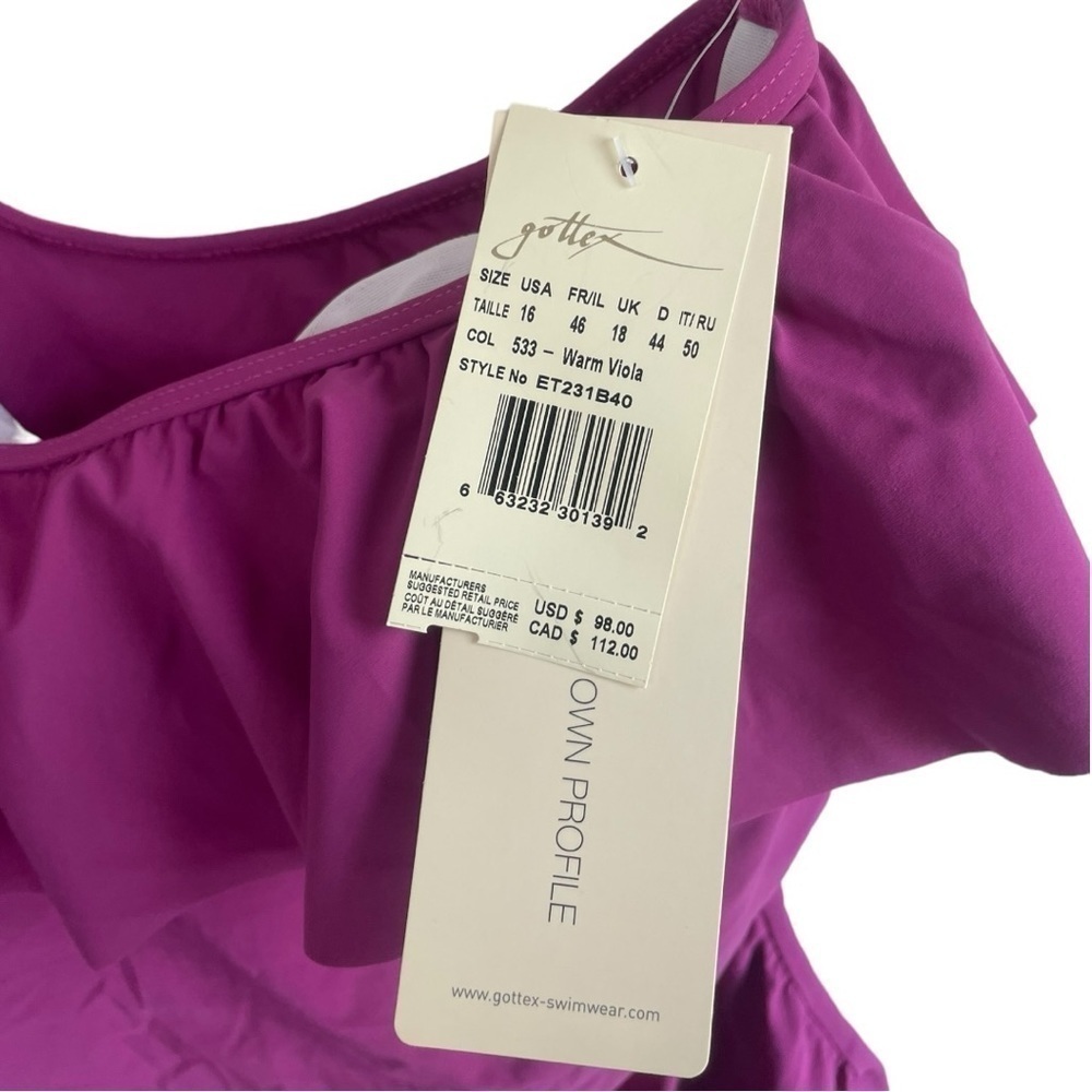 Profile by Gottex Tutti Frutti One Shoulder Ruffle Tankini Top Magenta 16 - Picture 7 of 8